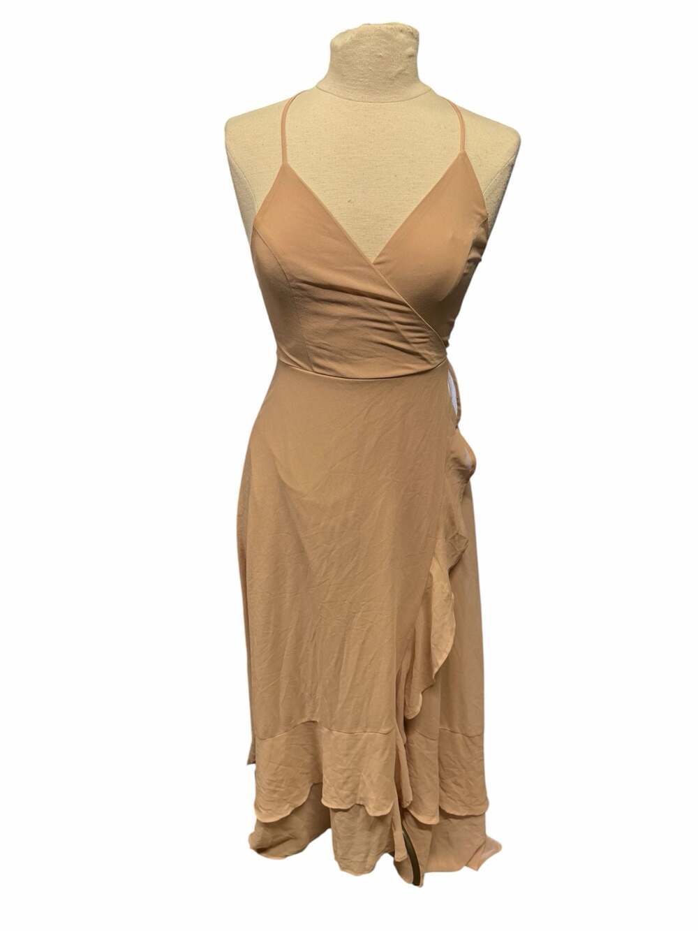 Lulus Ruffled Wrap Midi Dress with Open Laced Back